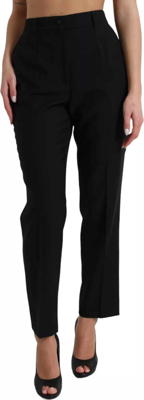 Black Wool High Waist Straight Pants