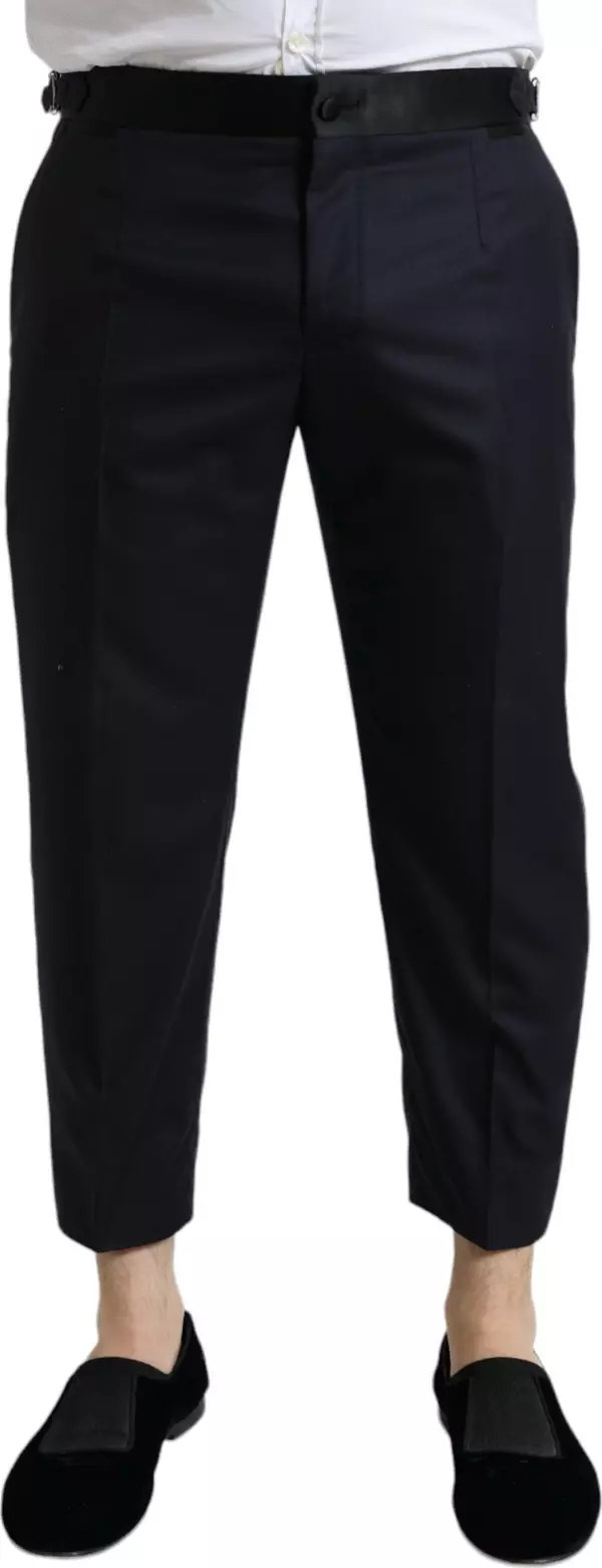 Blue Wool Cropped Tapered Pants