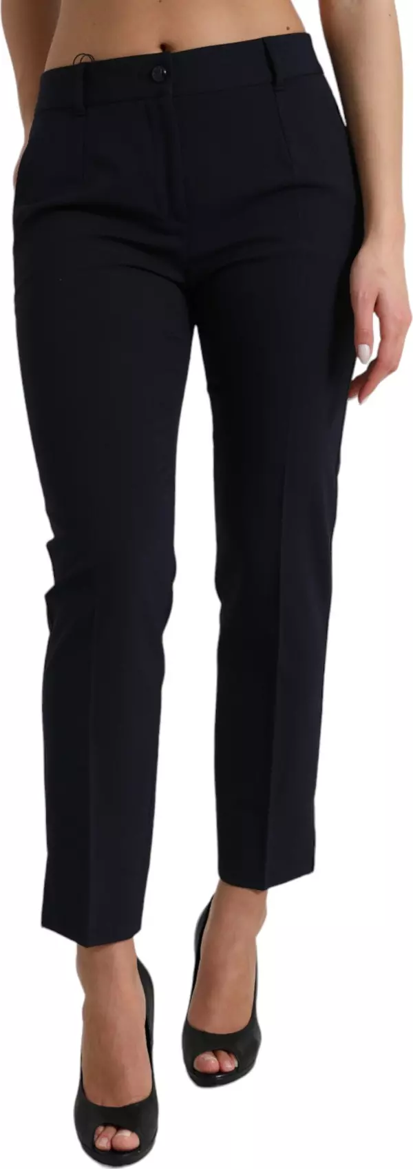 Blue Mid Waist Tapered Cropped Pants