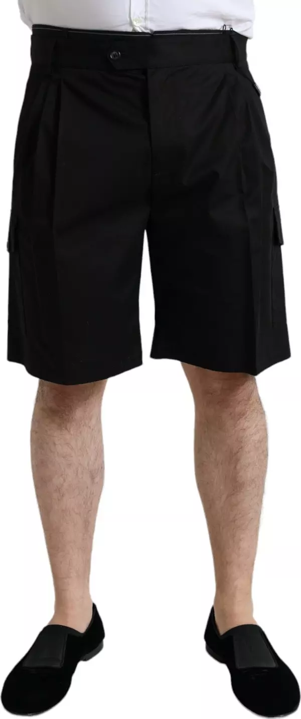 Black Cotton Stretch Cargo Bermuda Shorts