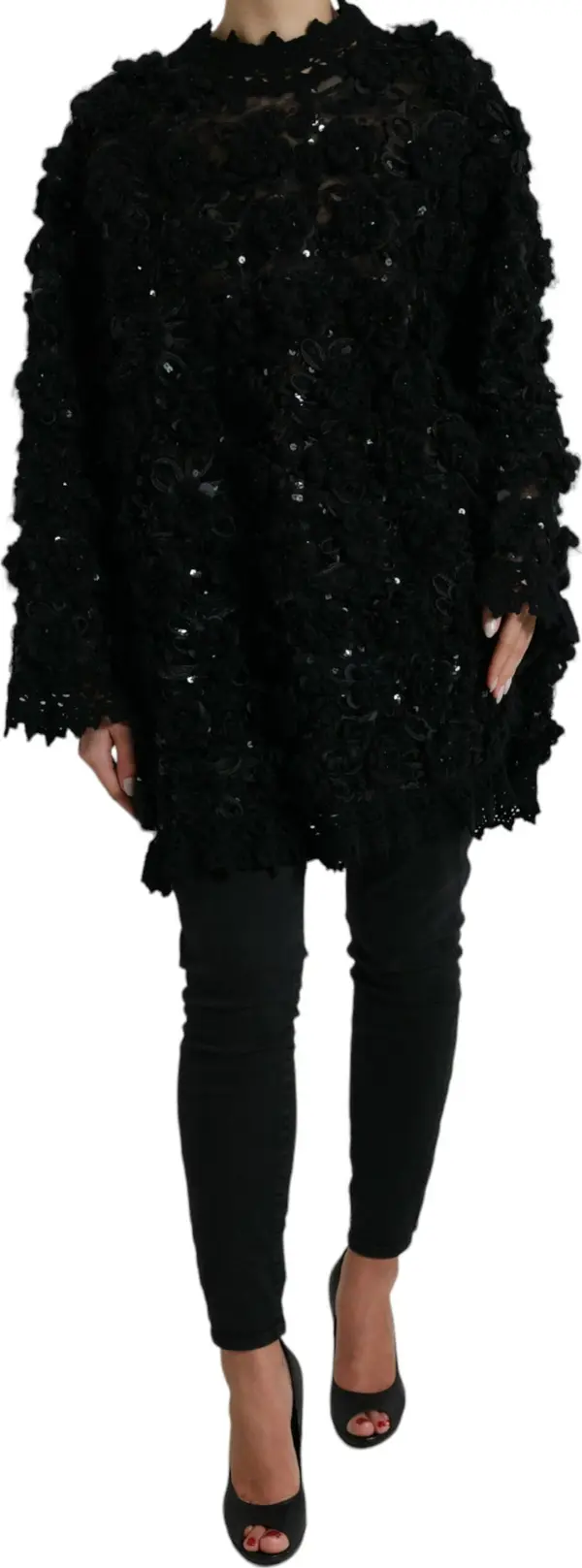 Black Sequined Embellished Pullover Sweater