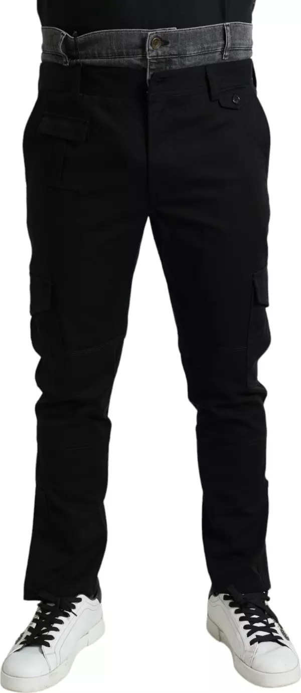 Black Gray Slim Cotton Denim Jeans Pants