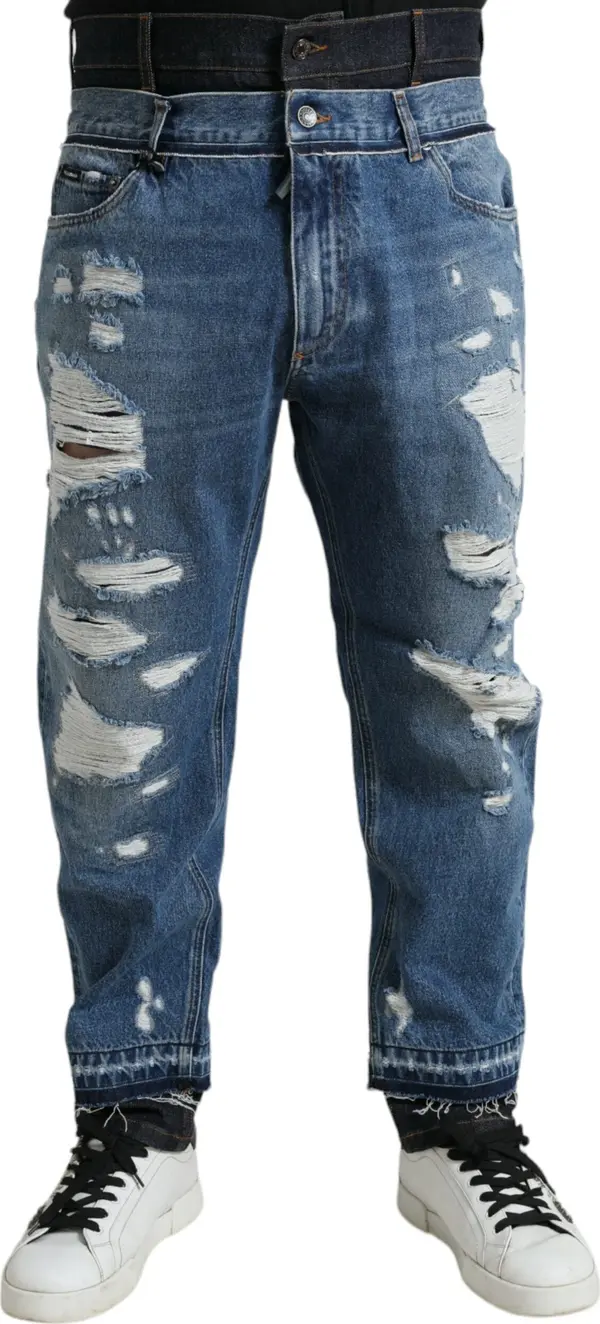 Blue Tattered Cotton Men Denim Jeans