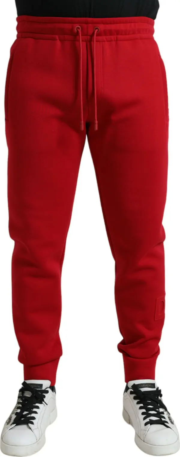 Red Cotton Blend Skinny Jogger Pants