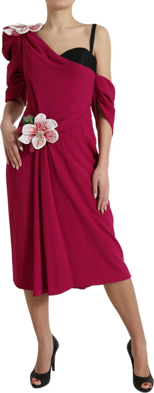 Purple Flower Embellished One Shoulder Dress