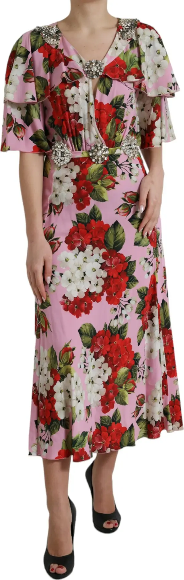 Multicolor Floral Crystal Embellished A-line Dress