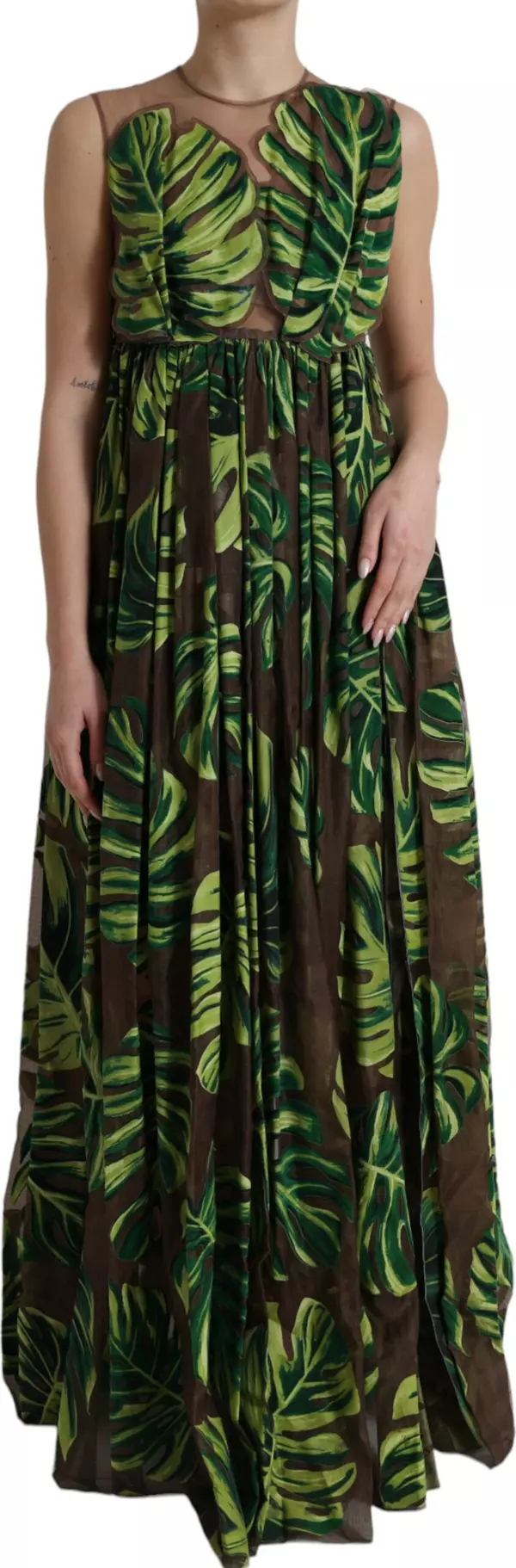 Green Banana Leaf Sleeveless Long Maxi Dress