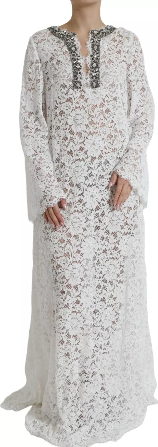 White Lace Crystal Embellished Shift Dress