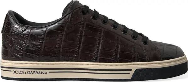 Brown Croc Exotic Leather Men Casual Sneakers Shoes
