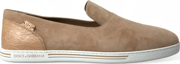 Beige Suede Caiman Men Loafers Slippers Shoes