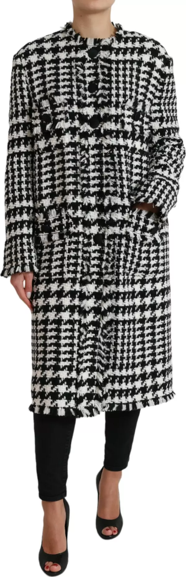 Black White Houndstooth Trench Coat Jacket