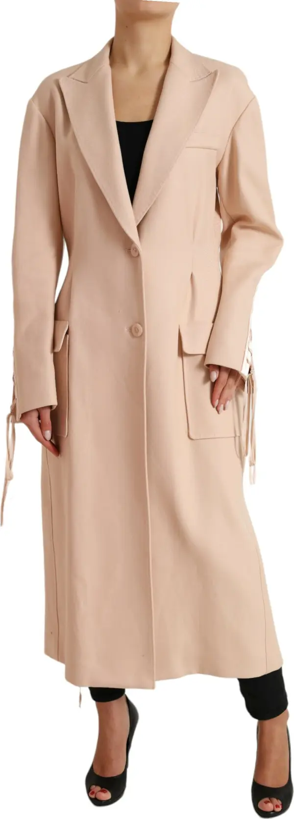Beige Cotton Single Breasted Long Coat Jacket