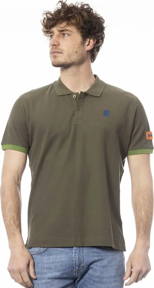 Green Cotton Men Polo Shirt