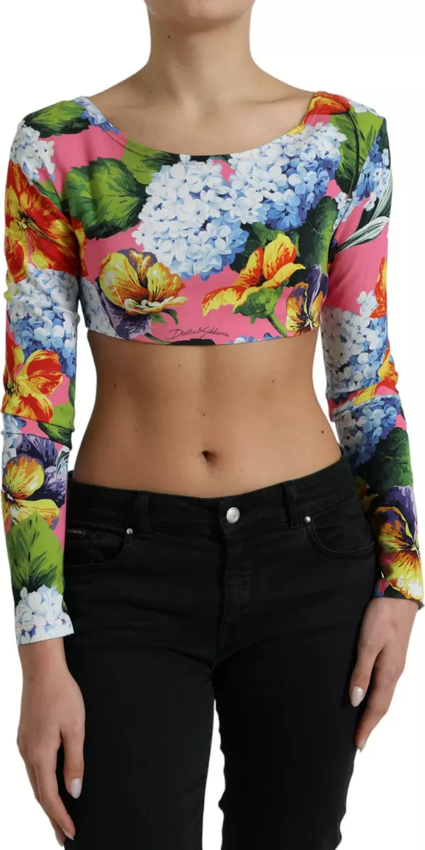 Multicolor Floral Long Sleeves Cropped Top