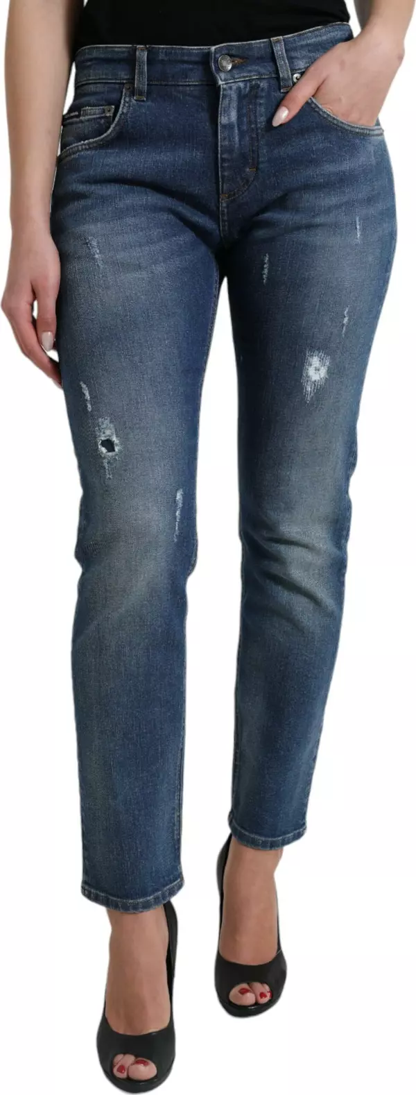Blue BOYFRIEND Mid Waist Cotton Denim Jeans