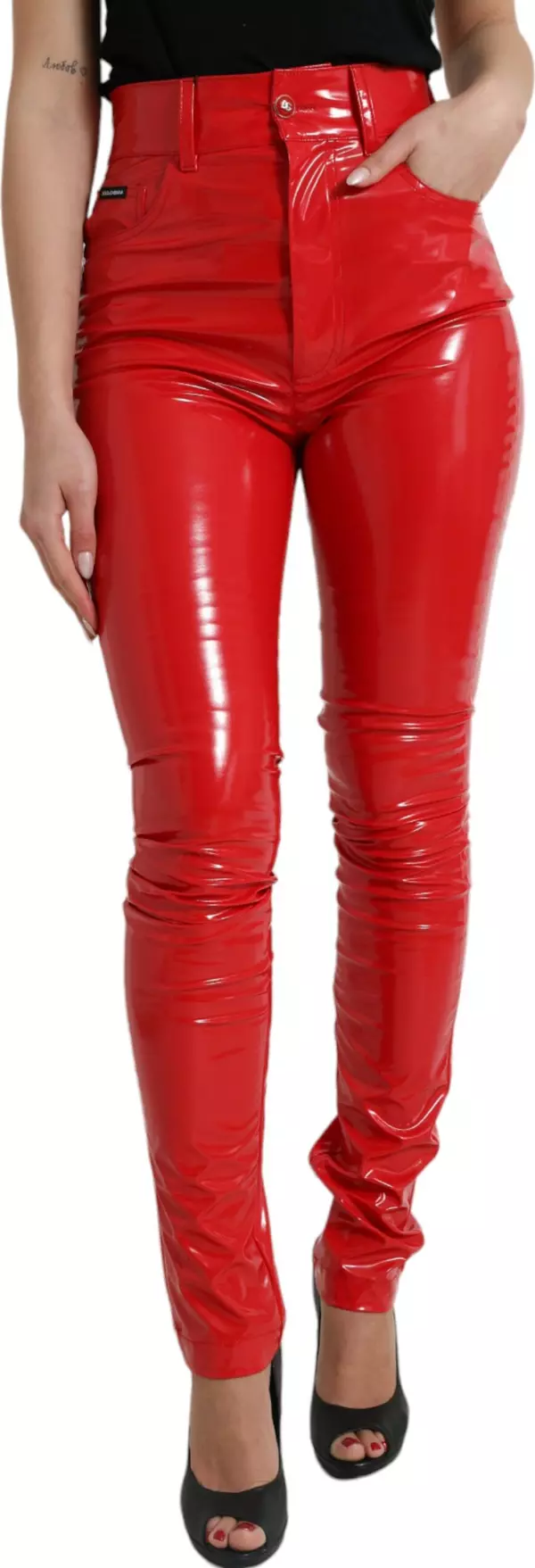 Shiny Red High Waist Skinny Pants