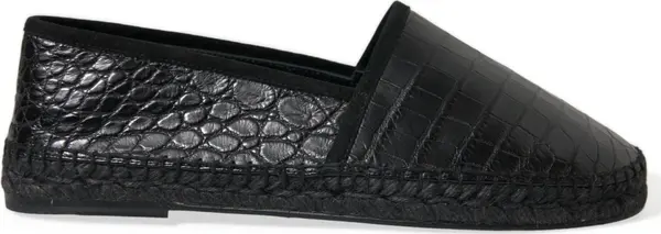 Black Exotic Leather Espadrilles Slip On Shoes