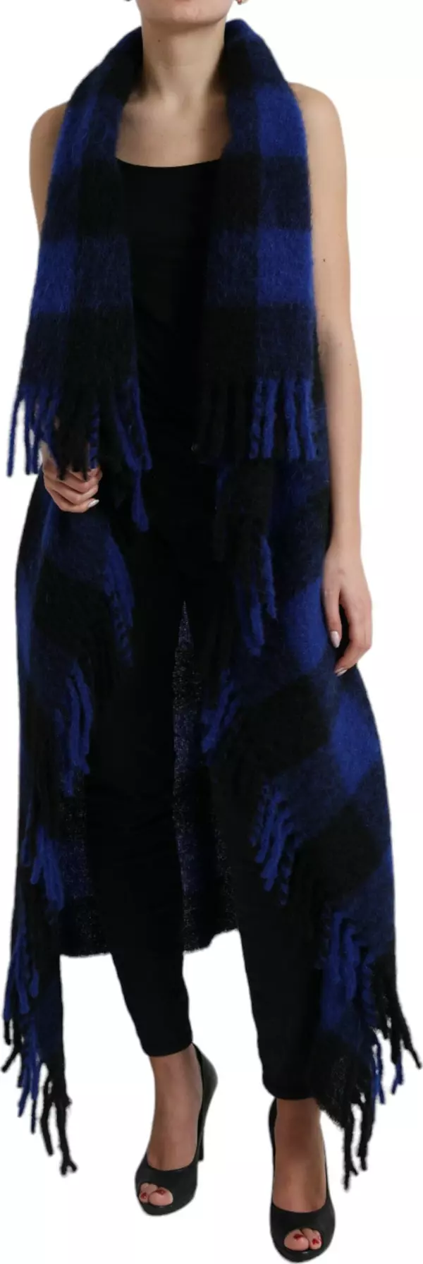 Black Blue Buffalo Check Poncho Coat Sweater