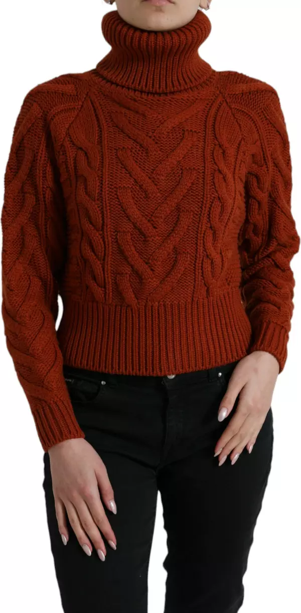 Brown Wool Knit Turtleneck Pullover Sweater