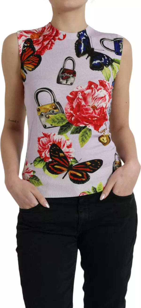 Multicolor Floral Padlock Butterfly Tank Top