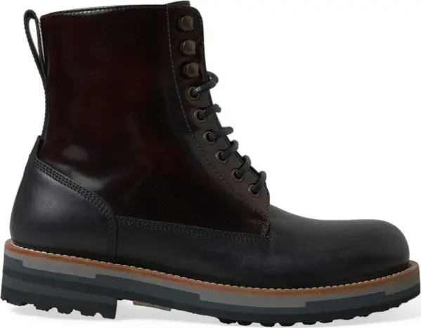 Black Leather Military Combat Boots Shoes