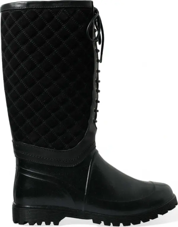 Black Chioggia Rubber Suede Rain Boots Shoes