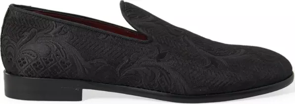 Black Brocade Men Slip On Loafer Dress Shoes
