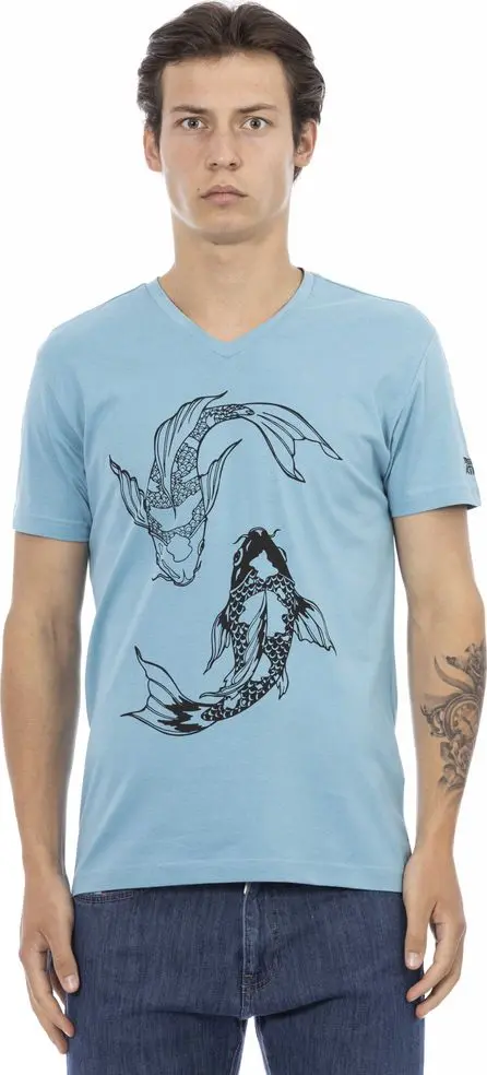 Light Blue Cotton Men T-Shirt