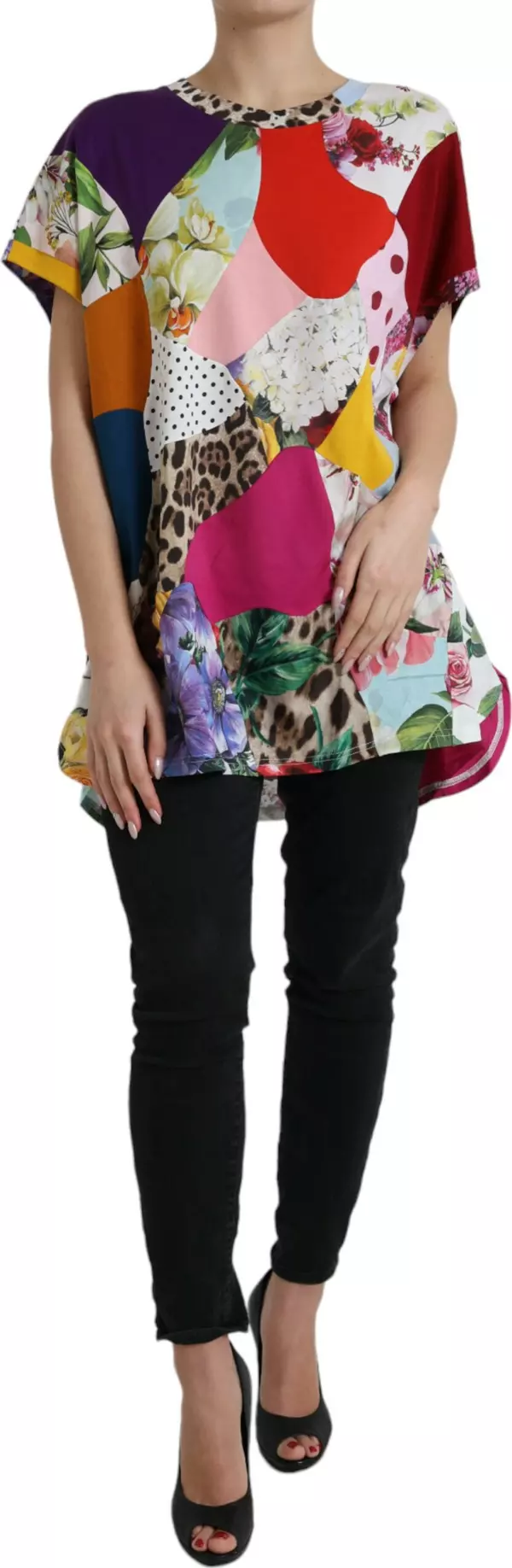 Multicolor Patchwork Cotton Silk Blouse Top