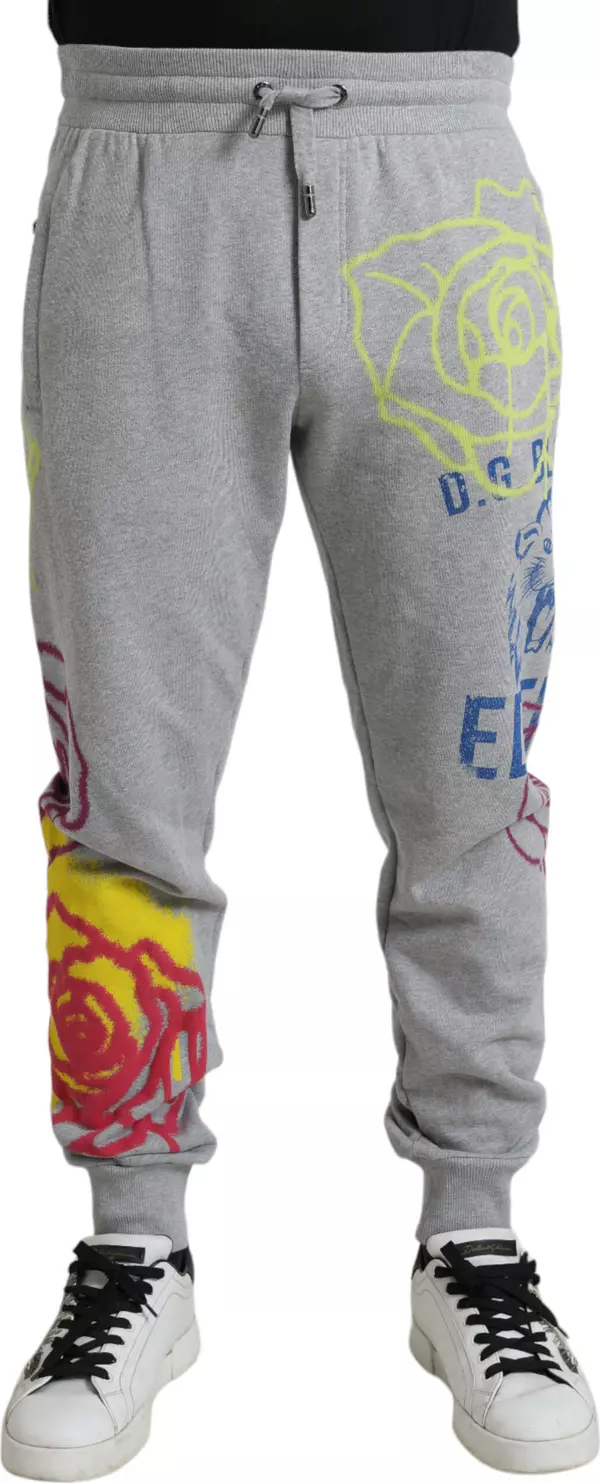 Gray Cotton Graffiti Sweatpants Jogger Pants