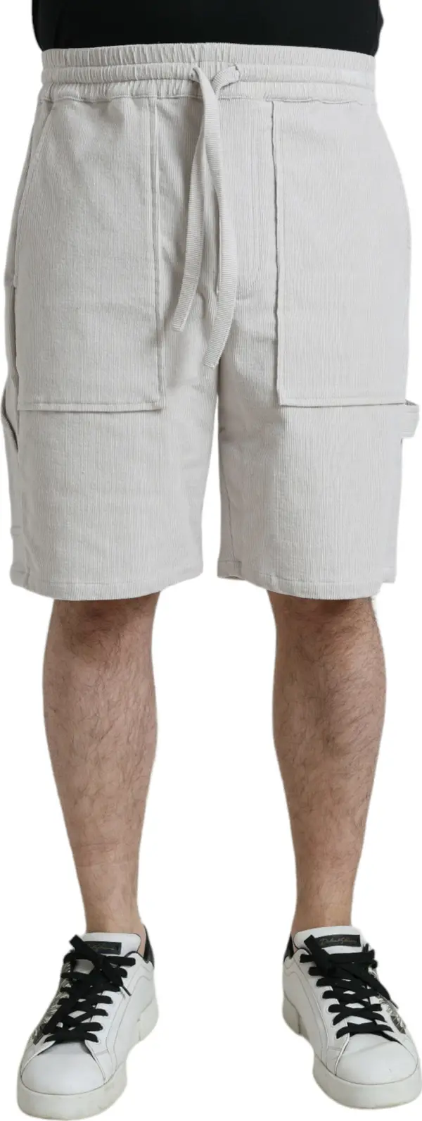 Beige Cotton Corduroy Logo Bermuda Shorts