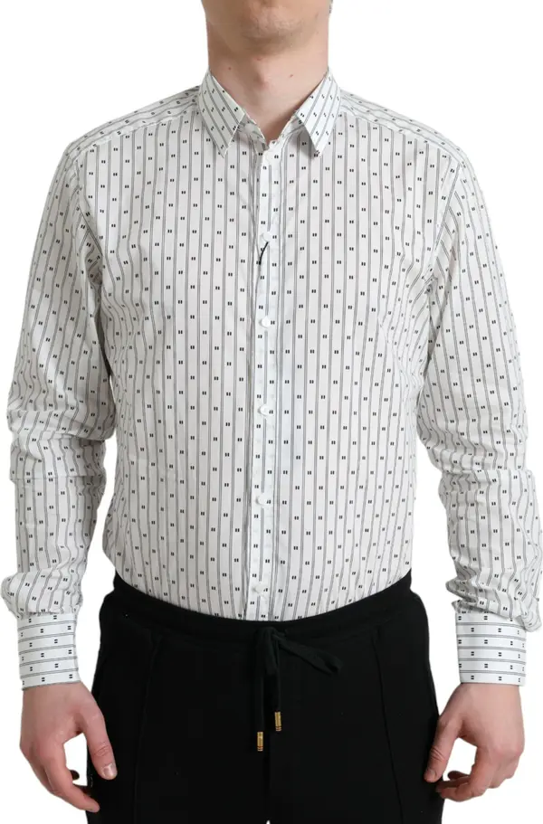 White Patterned Men GOLD Formal Dress Shirt