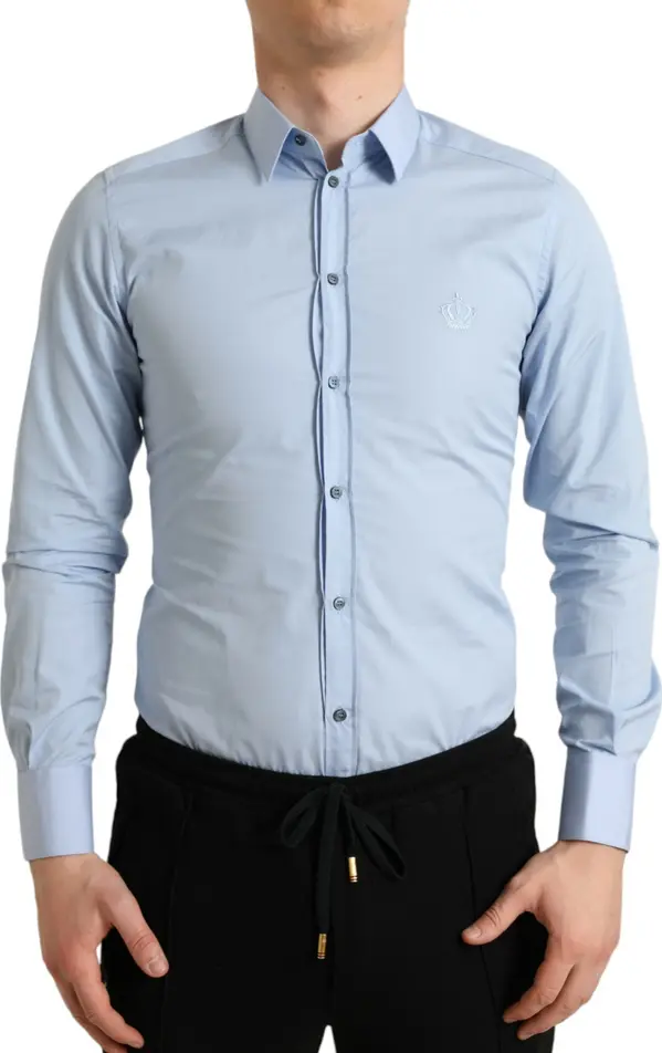 Sky Blue Cotton Men Formal GOLD Dress Shirt