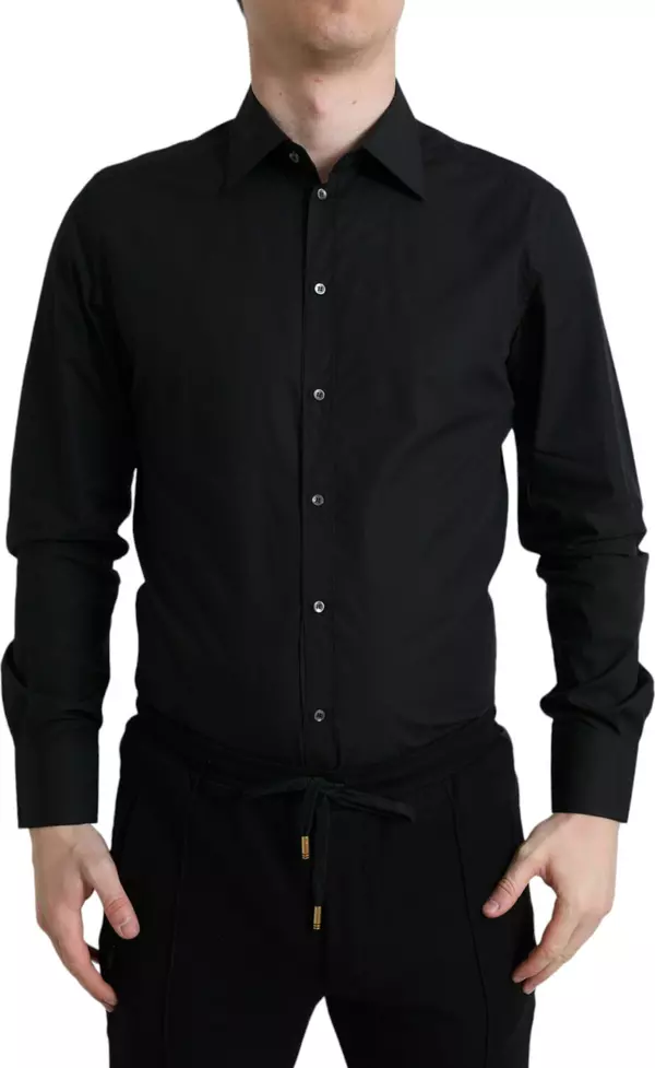 Black Cotton Men Formal GOLD Dress Shirt