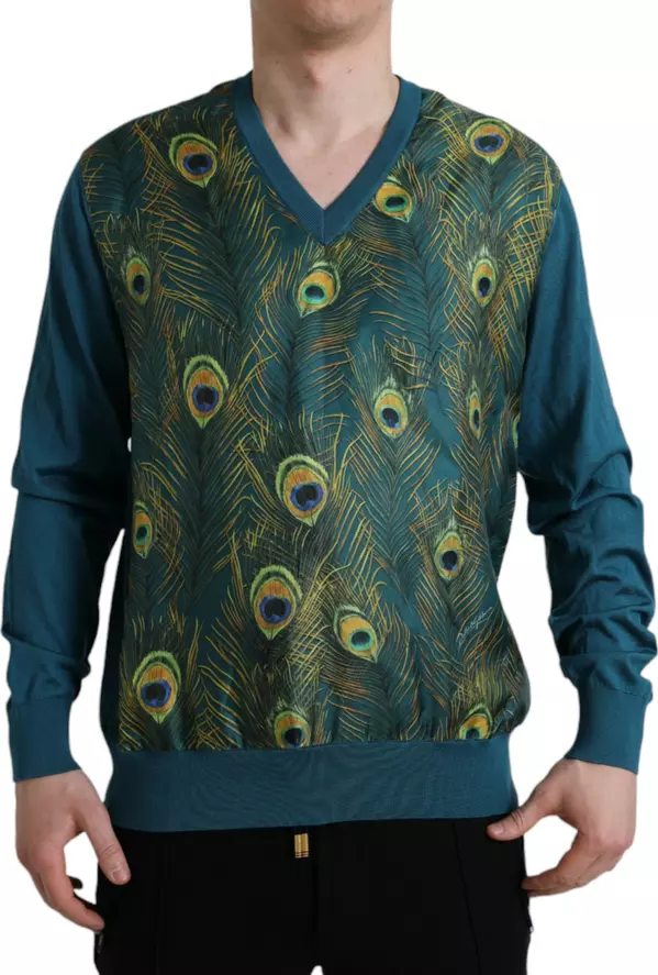 Green Peacock Feather Pullover Sweater