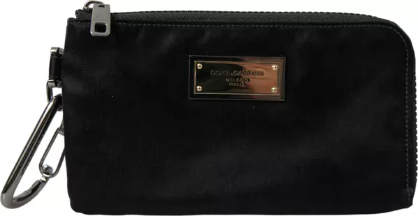 Black Nylon Logo Plaque Keyring Pouch Clutch Bags