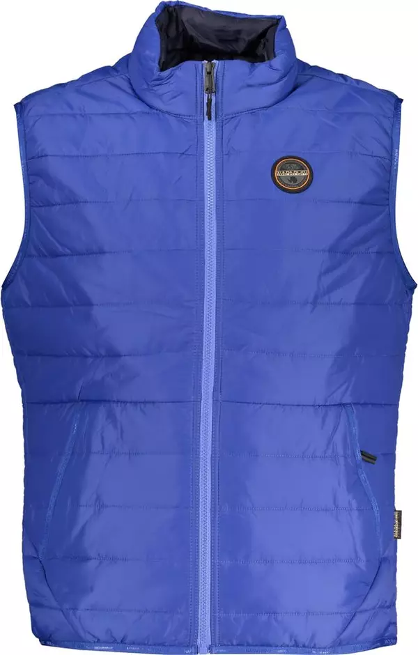 Blue Polyester Men's Sleeveless Jacket