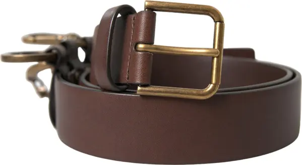 Brown Calf Leather Gold Metal Buckle Belt