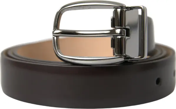 Dark Brown Leather Silver Metal Buckle Belt