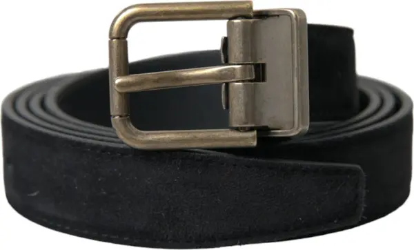 Black Suede Leather Gold Metal Buckle Belt