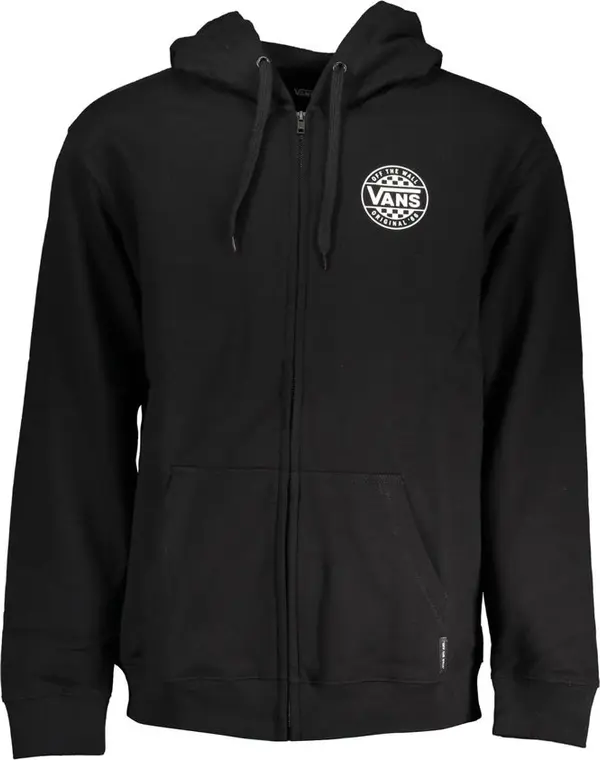 Black Cotton Men Sweater with Hood and Zip Pockets