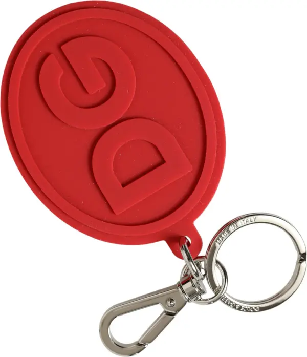 Red Rubber DG Logo Silver Brass Metal Keyring Keychain