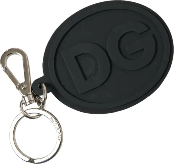 Black Rubber DG Logo Silver Brass Metal Keyring Keychain