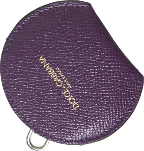 Purple Calfskin Leather Round Logo Hand Mirror Holder