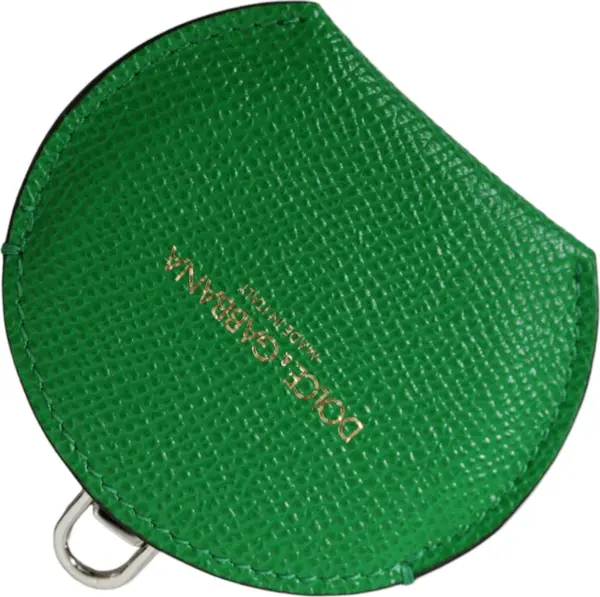 Green Calfskin Leather Round Logo Hand Mirror Holder