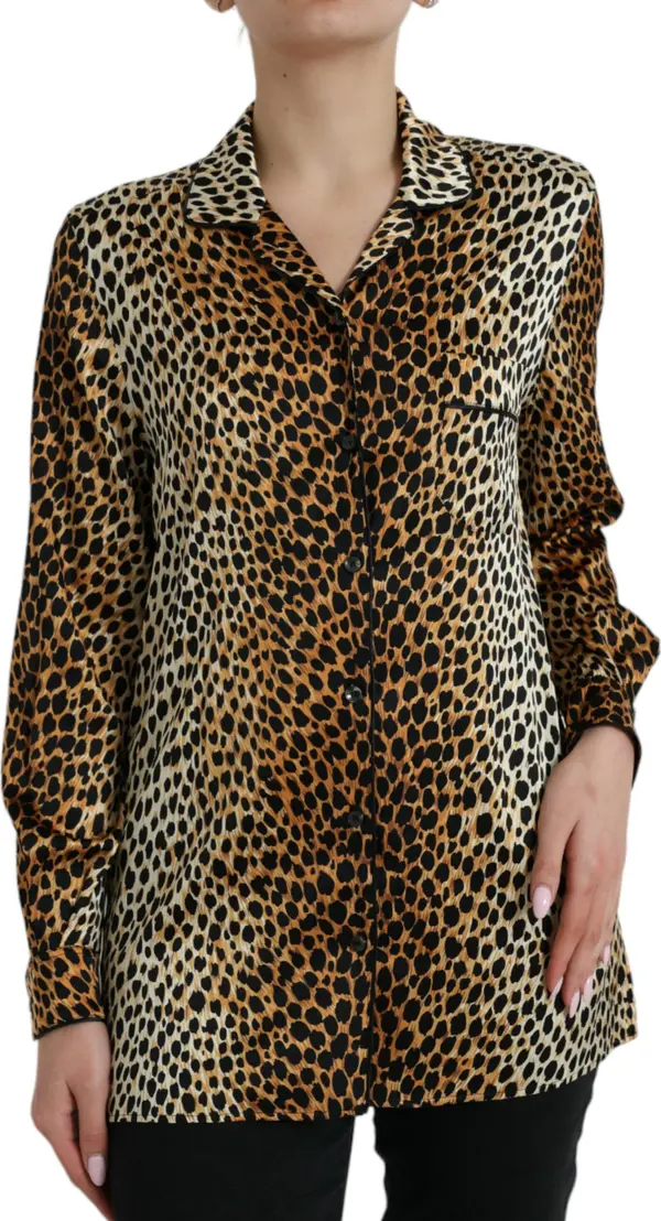 Brown Leopard Print Long Sleeves Blouse Top
