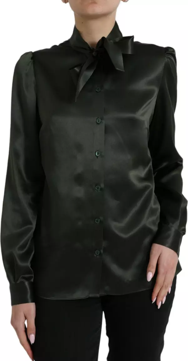 Gray Long Sleeves Ascot Collar Blouse Top