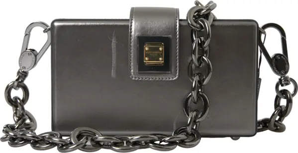 Metallic Gray Calfskin Leather DG BOX Shoulder Bag