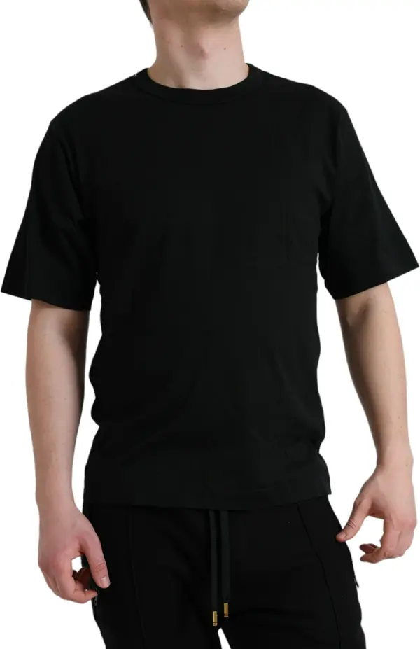 Black Logo Embossed Crew Neck Short Sleeves T-shirt