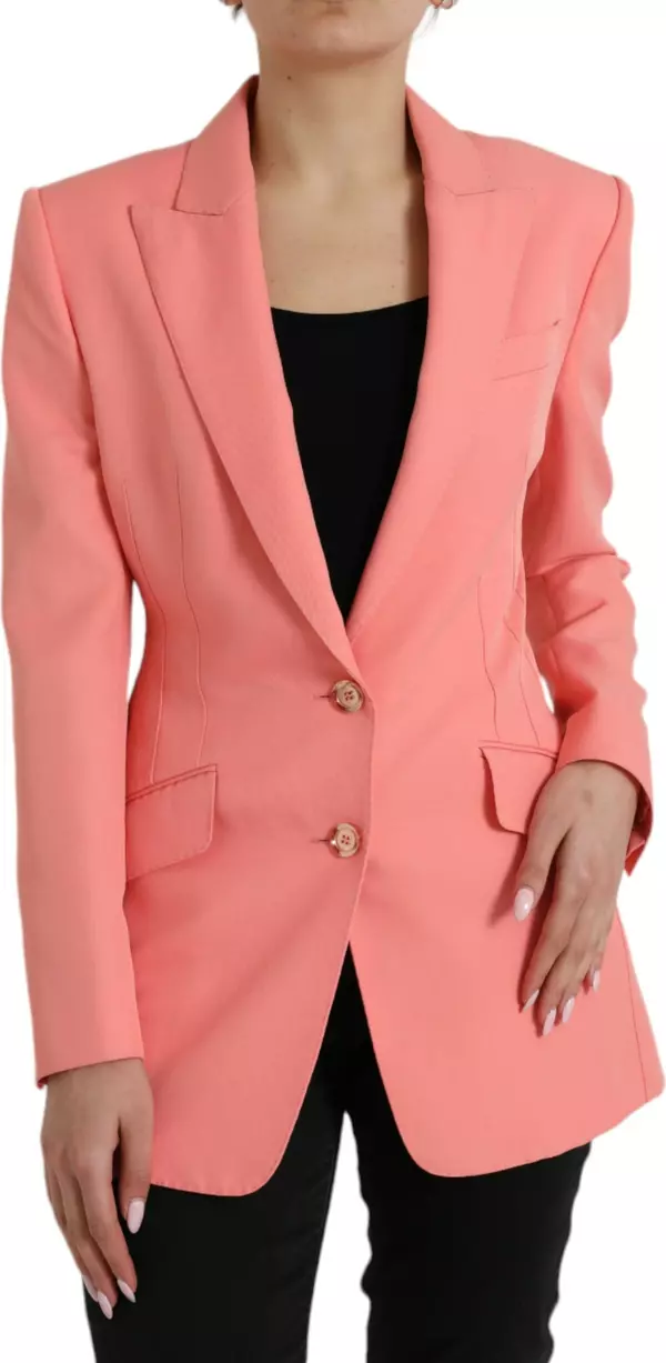 Pink Polyester Single Breasted Blazer Jacket